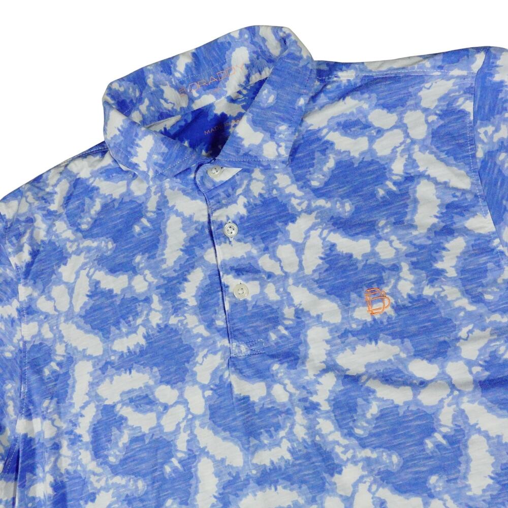 B Draddy Geometric Performance Blue Tie-dye Geometric Polo Shirt Men's Small